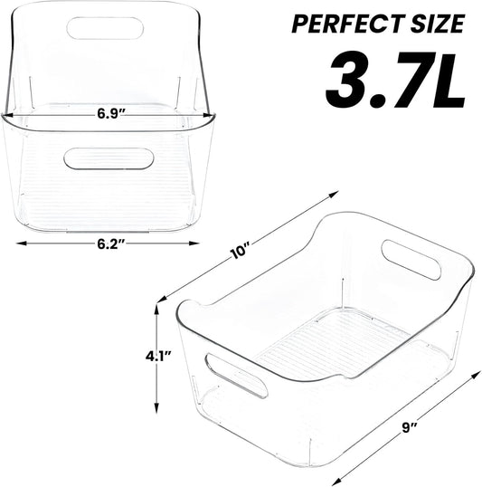 Clear Plastic Storage Bins, Set of 12, Multi-Use Organization and Storage Containers for Pantry, Cabinet, Refrigerator, Freezer, Bathroom, Organizer Bins for Home & Kitchen