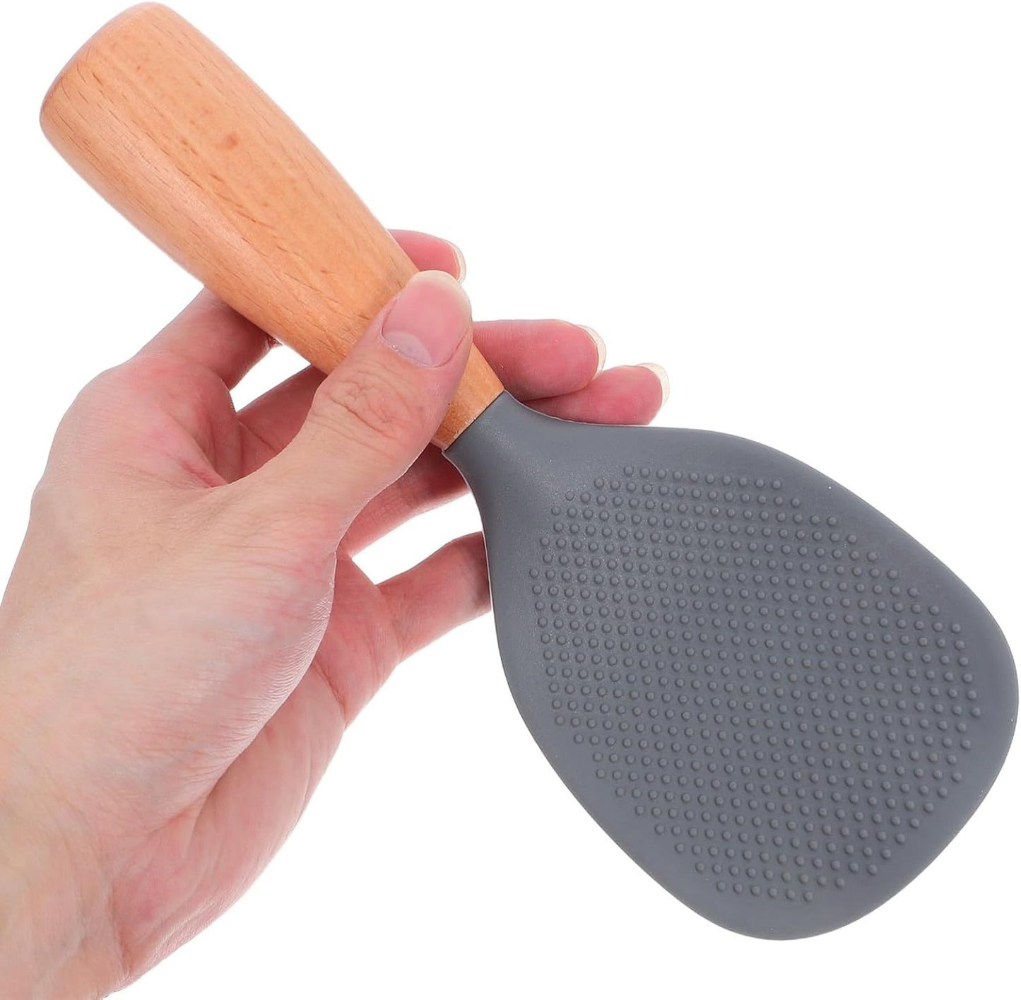 Silicone Wooden Rice Paddle Kitchen Utensils Cooking Ladle Handle (Grey)