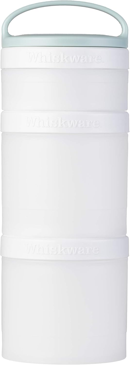 Whiskware Stackable Snack Containers for Kids and Toddlers, 3 Stackable Snack Cups for School and Travel, White and Mint