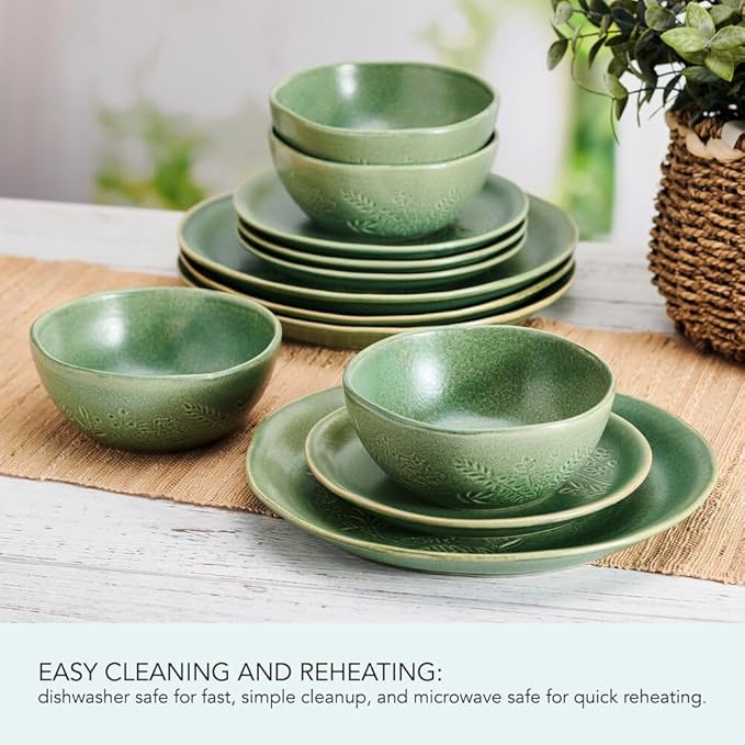 Pfaltzgraff Carrie 12 Piece Dinnerware Set, Service for 4, Green