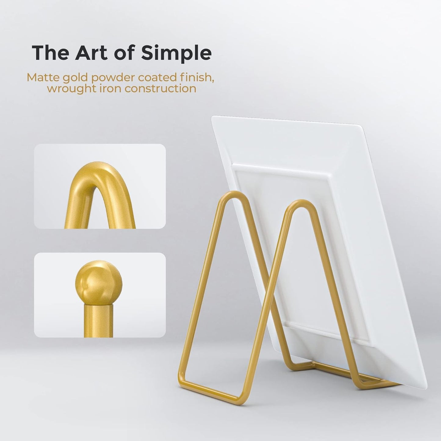 TR-LIFE 4 Pack 4.5 Inch Display Stands - Holder Stand for Picture, Decorative Plate, Photo Easel, Tabletop Art (Gold)