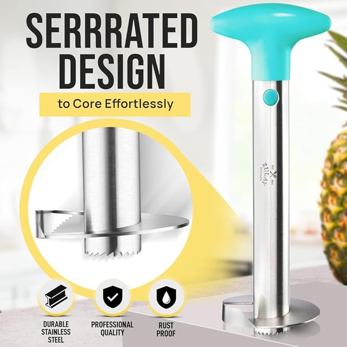 Zulay Kitchen Stainless Steel Pineapple Corer & Slicer – Heavy-Duty Pineapple Cutter with Reinforced Blade & Eye Removal Tool – Effortless Pineapple Core Remover & Slicer - Light Blue