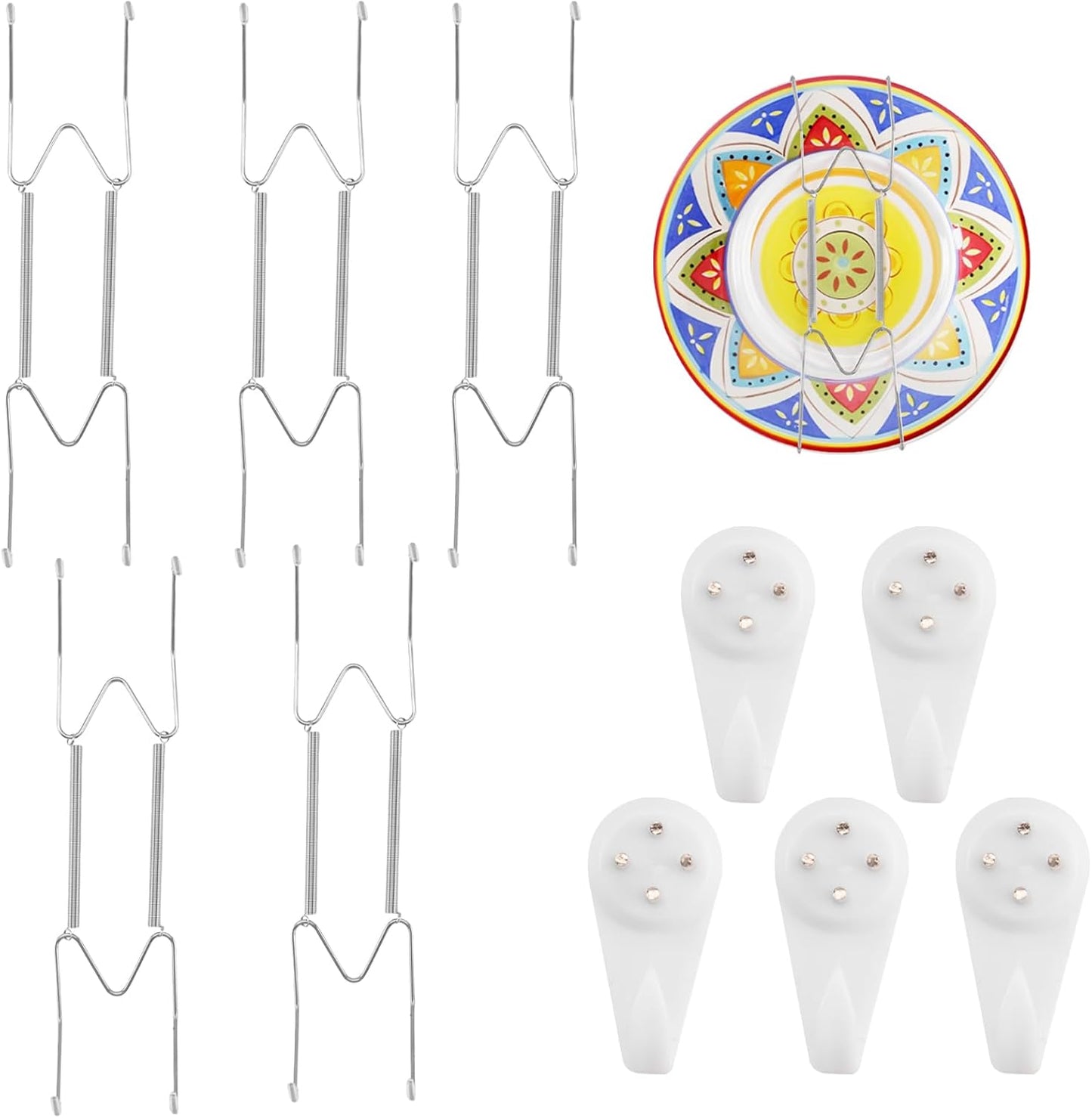 5 Pack Plate Hangers for The Wall Suitable for 9-11 inch Small Decorative Plate, Invisible Stainless Steel Plate Hangers for Display with Wall Hooks, for Plates/Platter/Dish/Picture(Silver)