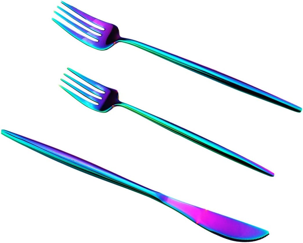 Gugrida Portable Silverware Set - 5-Piece Flatware Cutlery Set - 18/10 Stainless Steel - Mirror Polishing Rainbow Travel Elegant Modern Utensils - Service for 1 Include Steak Knife Dinner Fork Spoon