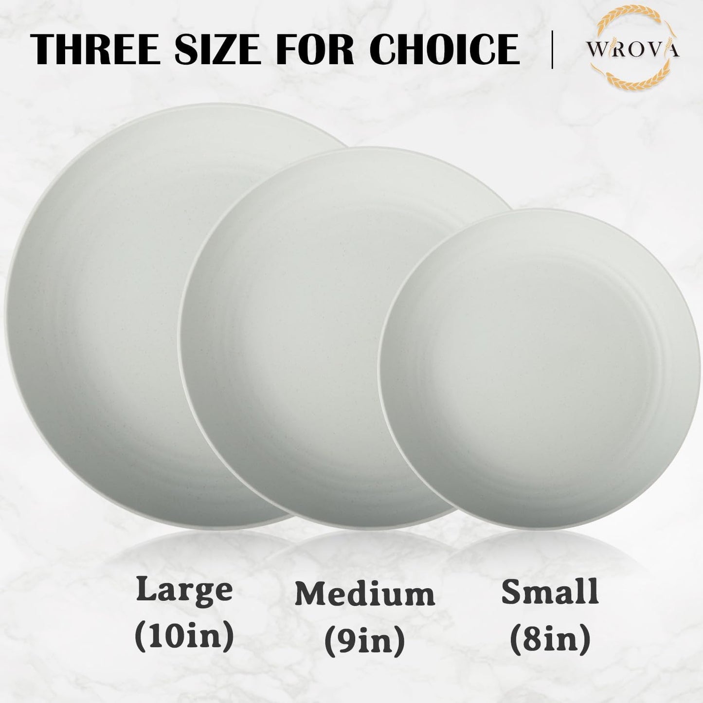 Wrova Wheat Straw Plates - 9 Inch Unbreakable Dinner Plates Set of 8 - Dishwasher & Microwave Safe Plastic Plates Reusable for kitchen and camping (light grey)