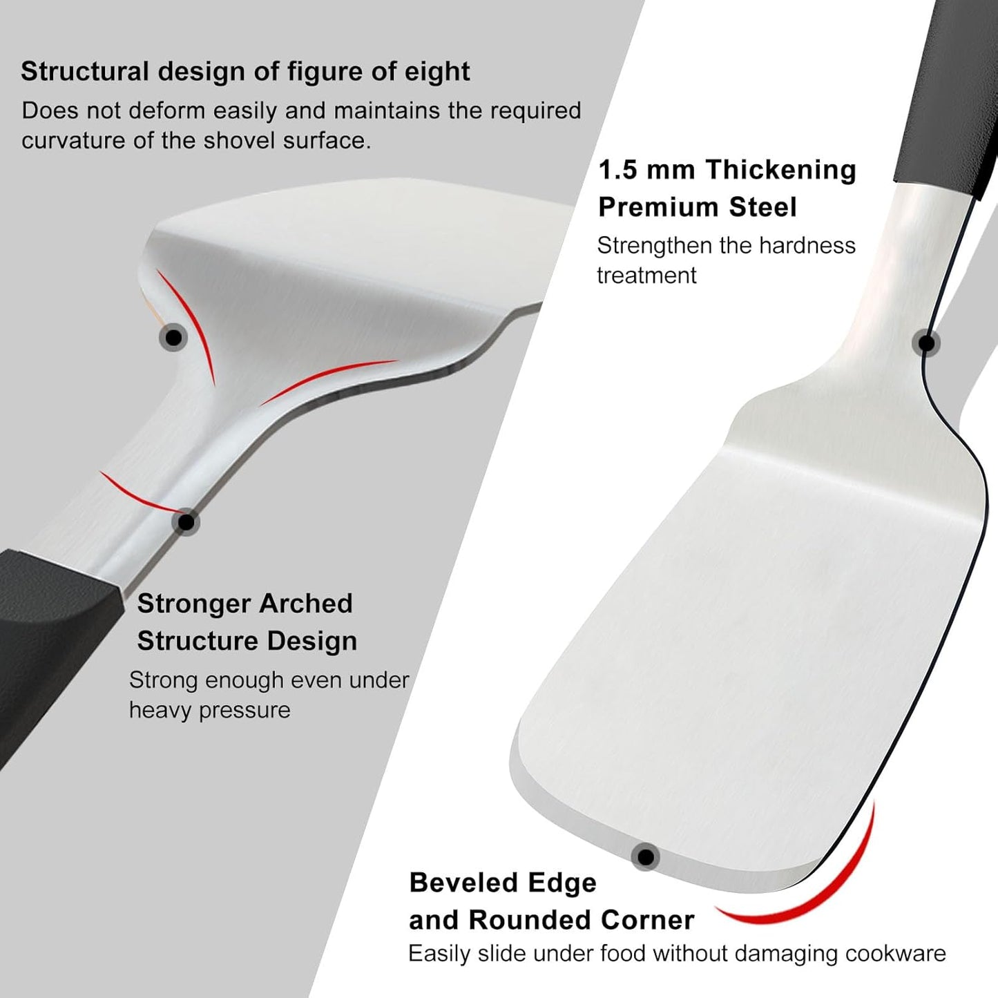 Stainless Steel Spatulas Set, 13.3 inch Metal Spatula, Full Tang Solid and Slotted Turner for Cooking Cast Iron Skillet, Heat Resistant Silicone Handle (Solid 4.6"x3.7")