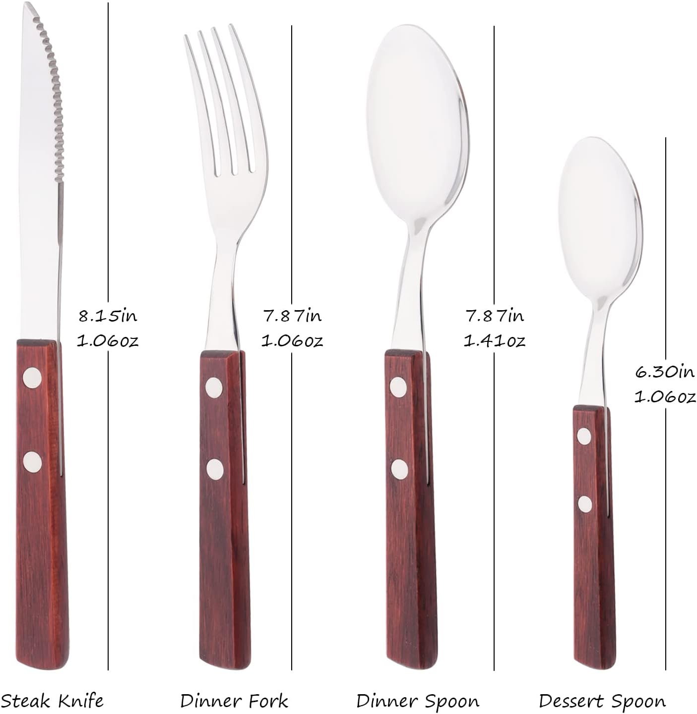 Dinner Knives Set of 8, Steak Knife with Wooden Handle, Stainless Steel Serrated Steak Knives, Flatware Cutlery Table Knife, Thick-Grip Wood Handle Steak Knife Set - 8.15 Inch