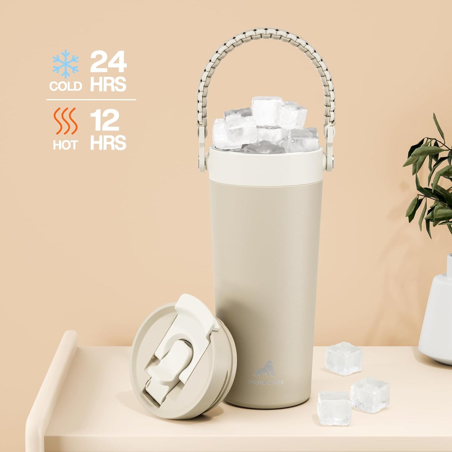 24 oz Insulated Coffee Mug for Commuters: 2-in-1 Straw Flip Lid, Keep Cold 24H, Fit in Car Cupholder, Leakproof, Stainless Steel Coffee Tumbler with Handle for Office, Travel, Gifts and Sports (Oat)