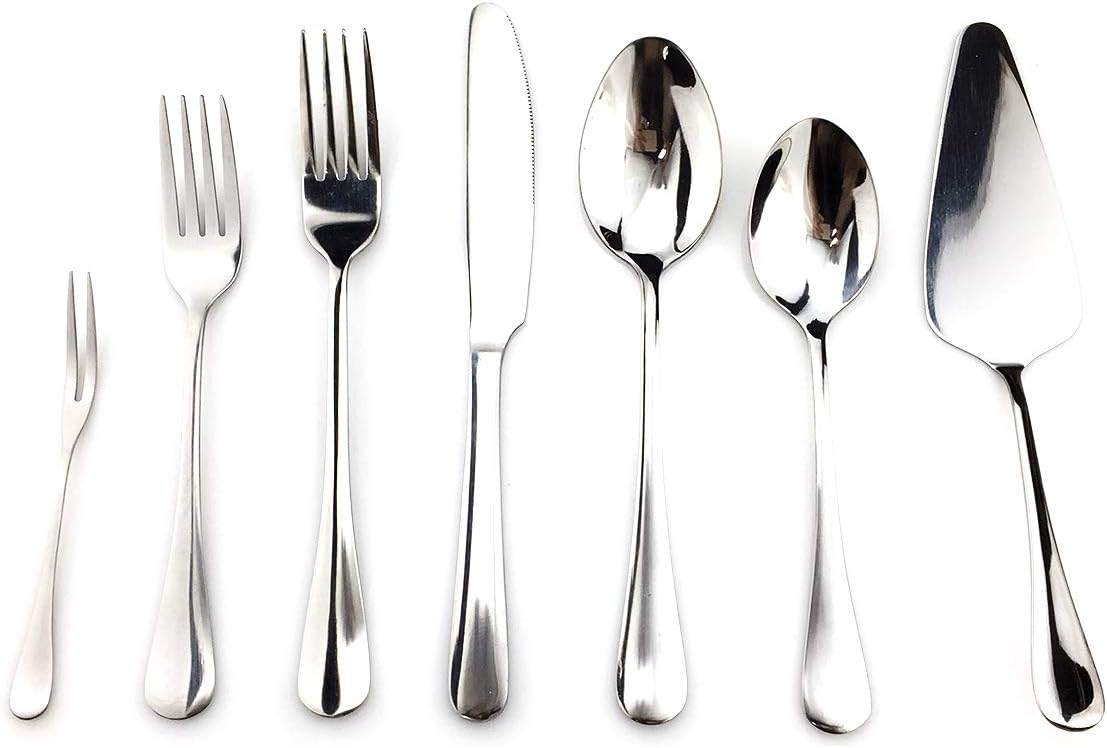 Gugrida 19 Pcs Mirror Polished Reusable Utensils Vitalt Eco-Friendly Stainless Steel Silver Flatware Dinnerware Set, Shiny Cutlery Knife Fork Spoon Fruit Fork Set & 1x Cake shovel, Service for 3