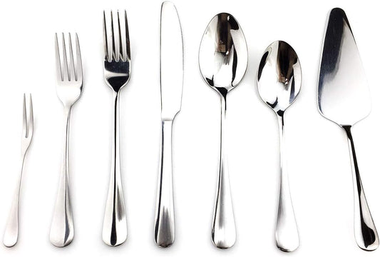 Gugrida 19 Pcs Mirror Polished Reusable Utensils Vitalt Eco-Friendly Stainless Steel Silver Flatware Dinnerware Set, Shiny Cutlery Knife Fork Spoon Fruit Fork Set & 1x Cake shovel, Service for 3