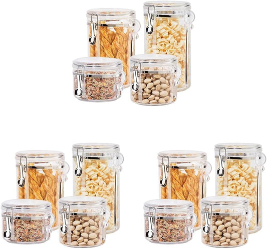 Oggi 4pc Clear Canister Set with Clamp Lids Airtight Containers in Sizes Ideal for Kitchen & Pantry Storage of Bulk, Dry Foods Including Flour, Sugar, Coffee, Rice, Tea, Spices & Herbs (Pack of 3)