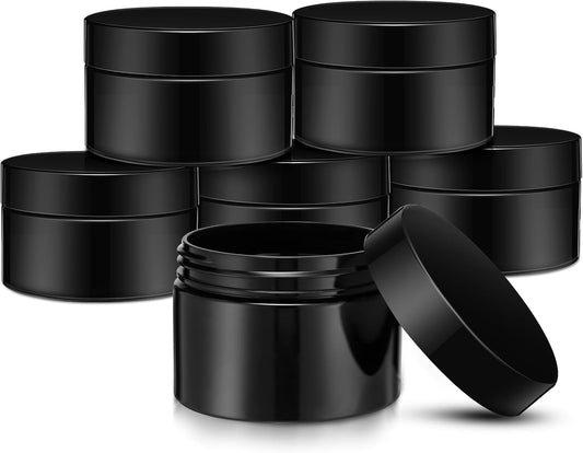 SATINIOR 6 Pack 4 oz Plastic Jars Containers with Lids Wide-mouth Refillable Leakproof Reusable Round Empty Jars for Travel Cosmetic Dry Food Spice Cookie Candy Home Kitchen Organizing(Opaque Black)