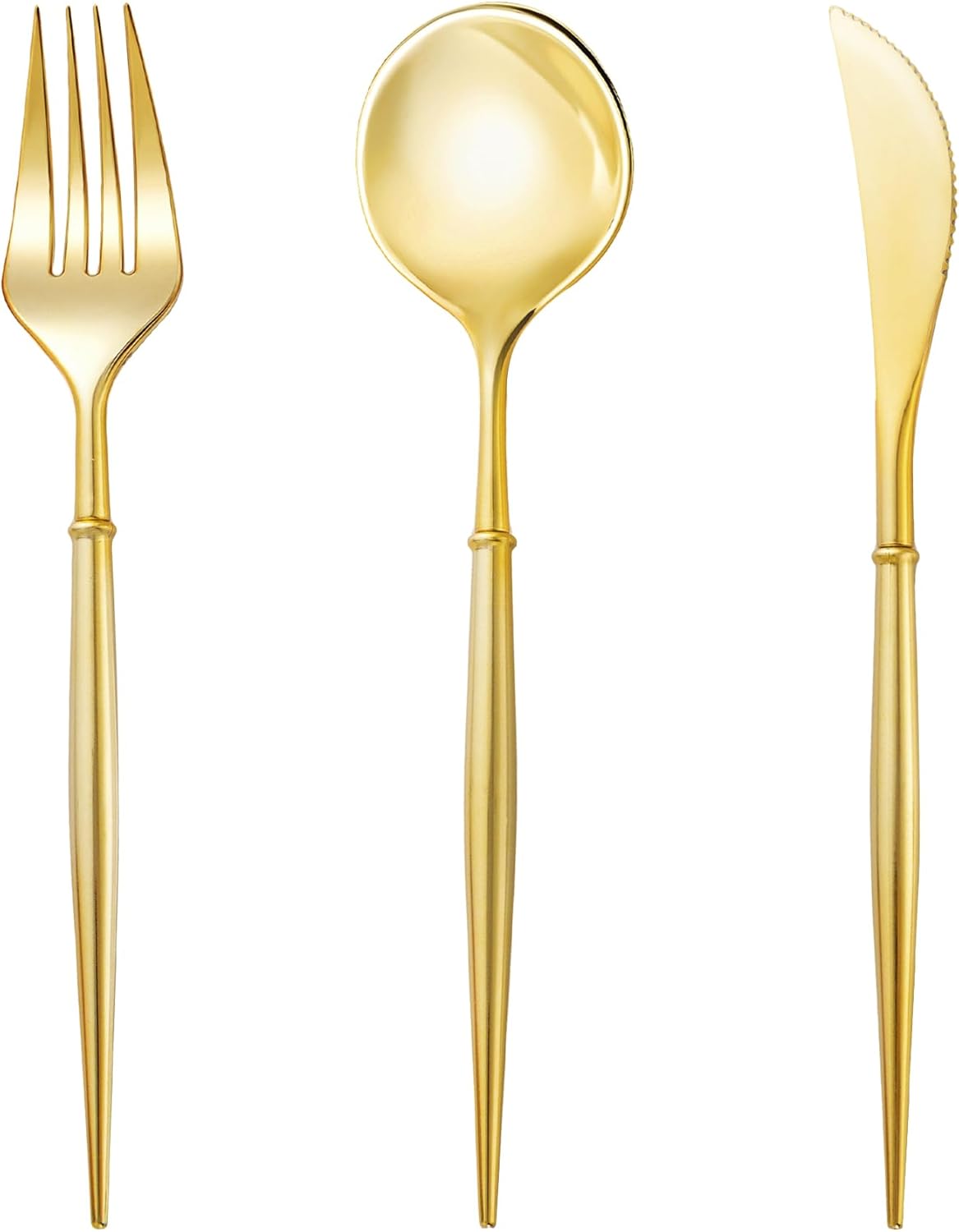 N9R 90PCS Gold Plastic Silverware, Gold Disposable Utensils, Gold Silverware Disposable, Disposable Cutlery includes: 30 Knives, 30 Forks, and 30 Spoons for Party, Birthday, Wedding