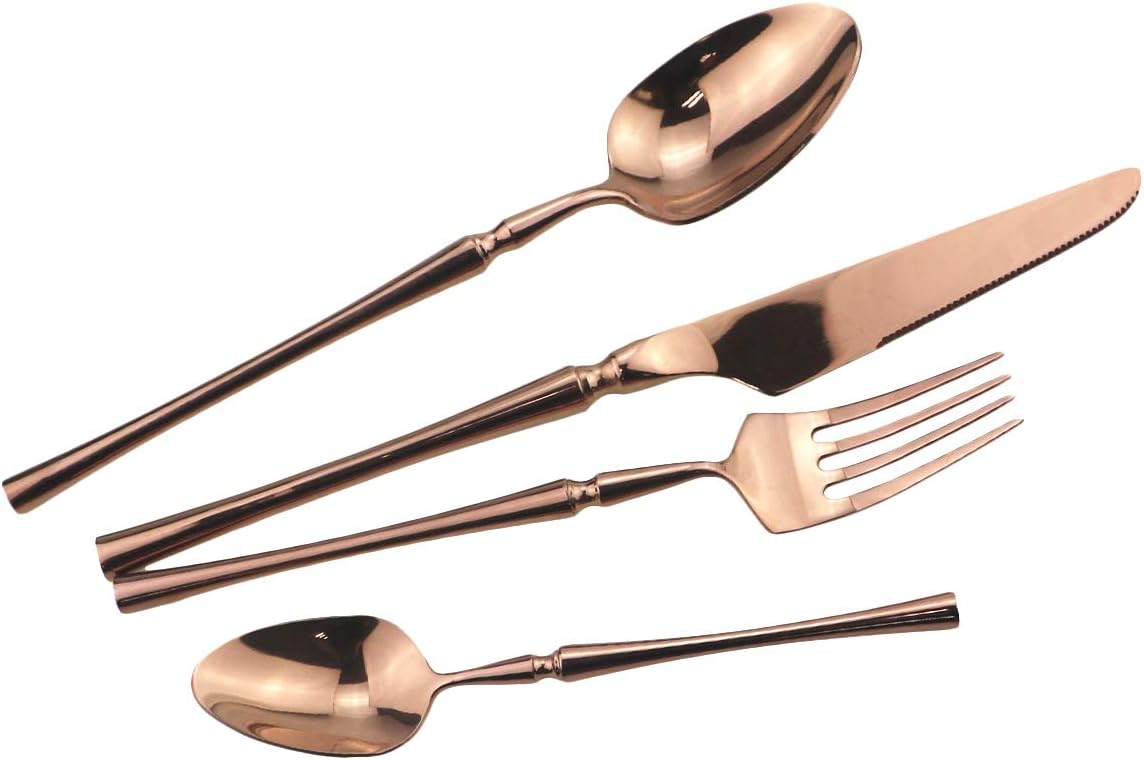 Gugrida 20 piece Copper Flatware Set 304 Stainless Steel Fork Spoon Cutlery Luxury Mirror Polished Silverware, Dishwasher Safe, Service for 4