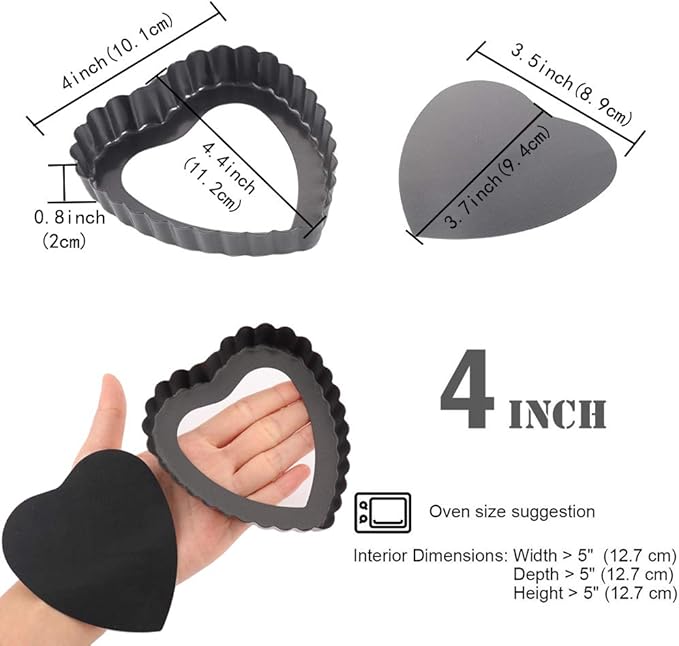 Gutsdoor Mini Tart Pan 4 Inch Heart Shape with Removable Bottom Quiche Pan Nonstick Round Quiche Pie Pan Set of 6