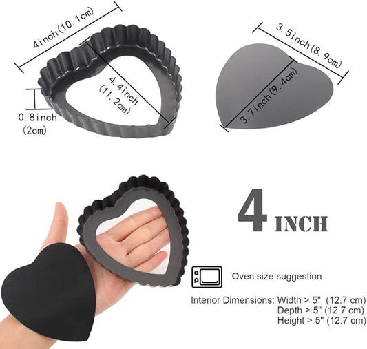Gutsdoor Mini Tart Pan 4 Inch Heart Shape with Removable Bottom Quiche Pan Nonstick Round Quiche Pie Pan Set of 6