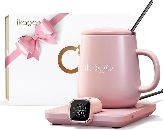 Coffee Mug Warmer Set, Temperature Control Smart Heated Mug for Desk, Electric Coffee Warmer with Auto Shut Off & Real-Time Temp Display, Gifts for Women Men, 15oz, Pink