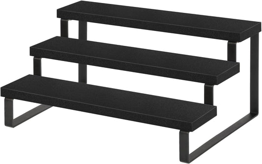 YINMIT Wooden Display Riser Stand, Tiered Perfume and Cologne Organizer Stand, 3 Tier Spice Rack Organizer, Rustic Display Shelf for Candles (3 Tier,Black)