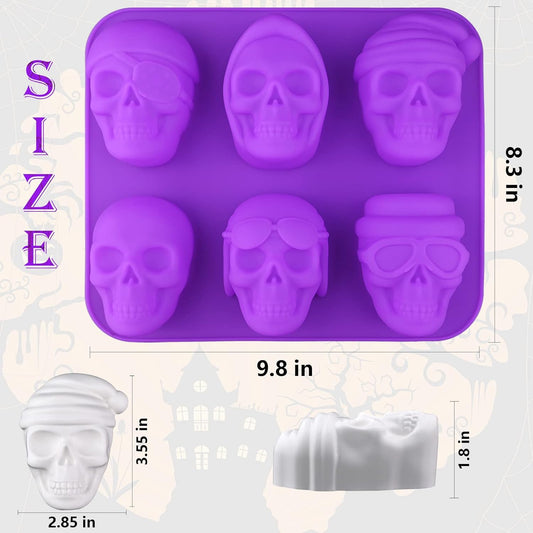 Sakolla Large Skull Cake Pan Silicone Mold, 2 Pack 6 Cavity Halloween Skull Cakelet Chocolate Molds Candy Pizza Baking Molds Handmade Soap Tray