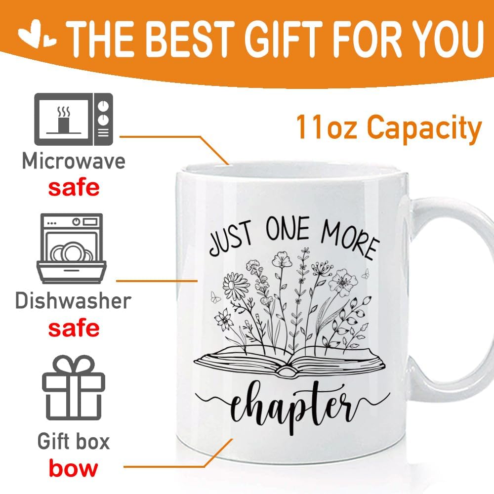 Book Lover Mug Gifts for Women - Just One More Chapter Coffee Mug 11Oz - Novelty Mug Gifts for Writer - Mothers Day Gift - Reading Mug Gifts for Book Lovers - Bookish Mug Gifts for Readers, Librarians
