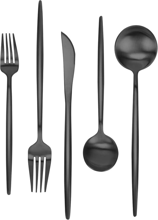 Matte Black Silverware Set 30 Pieces, FAMEWARE Stainless Steel Flatware Set，Service for 6，Kitchen Utensil Set, Tableware Cutlery Set, Satin Finished Polished & Dishwasher Safe