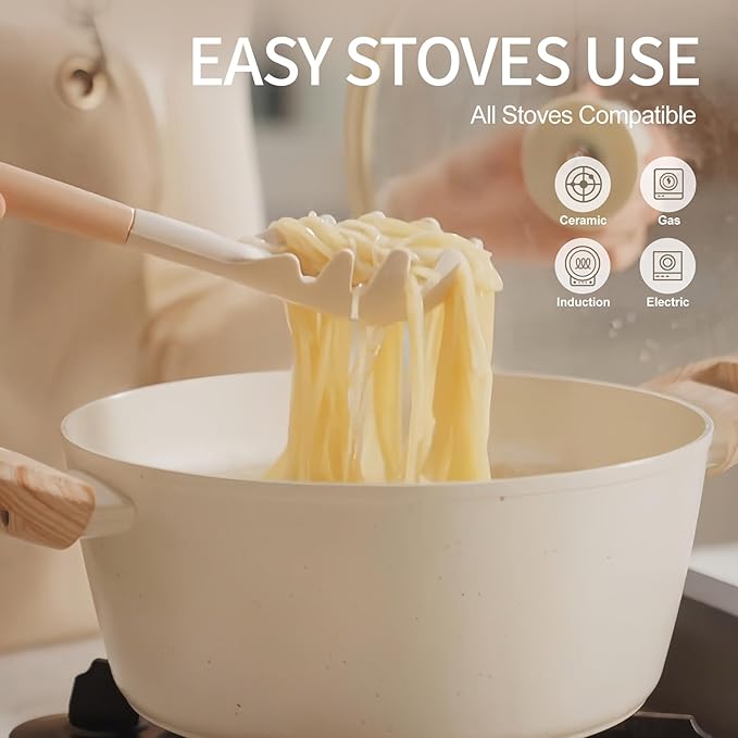 23PCS Ceramic Nonstick Cookware Set, Nonstick Detachable Handle Ceramic Cookware, Induction Kitchen Cooking Set with Removable Handle,include Frying Pans & Saucepans Oven Safe, Stackable Set