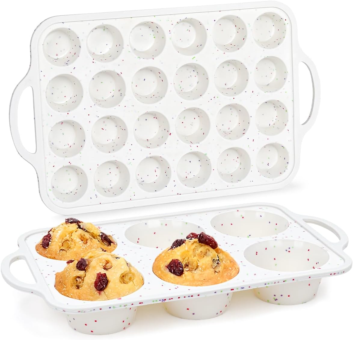 CAKETIME Silicone Muffin Pans for Baking, Metal Reinforced Frame Jumbo 6 Cups & Mini 24 Cups Cupcake Pan Nonstick Muffin Pan for Homemade Baking Easy to Handle