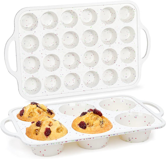 CAKETIME Silicone Muffin Pans for Baking, Metal Reinforced Frame Jumbo 6 Cups & Mini 24 Cups Cupcake Pan Nonstick Muffin Pan for Homemade Baking Easy to Handle