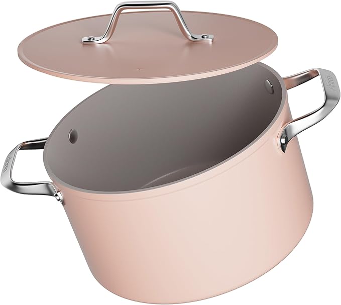 CIARRA Nonstick Dutch Oven with Lid, 6.2 QT Ceramic Dutch Oven with Dual Handles, Non Toxic, PTFE & PFOA Free, Oven Safe & Compatible with All Stovetops, Pink
