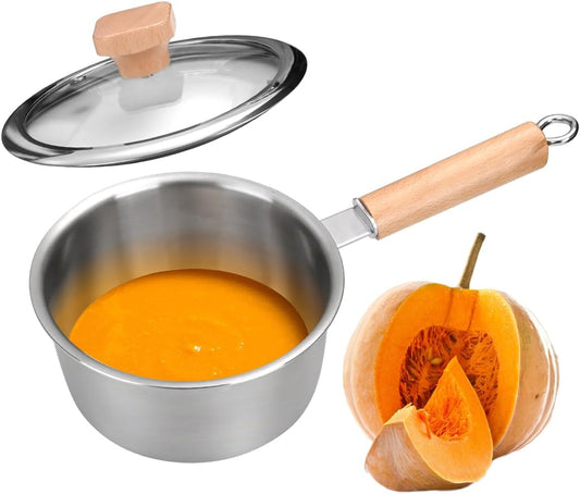 Sauce Pan with Lid, Amafox 1.5QT Stainless Steel Saucepan, Uncoated Non-toxic Sauce Pot with Detachable Handle, Small Pot with Induction Base for Most Cooktops, Dishwasher Safe
