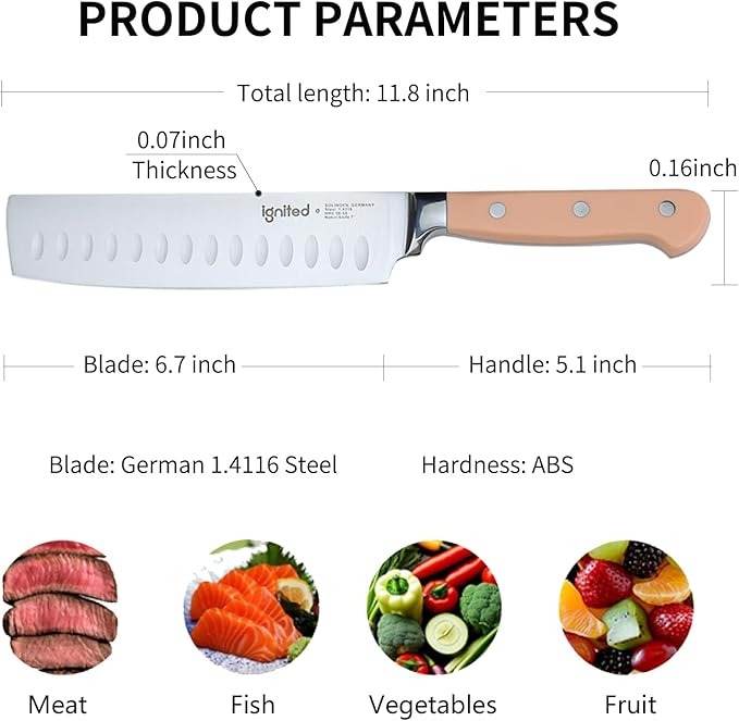 6.7 Inch Nakiri Knife, German High Carbon Steel Chef's Knife, Ergonomic ABS Handle, Various Vibrant Colors, Includes Gift Box