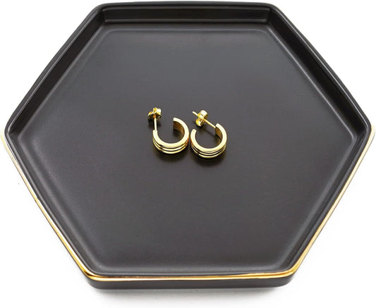 4.7 inch Ceramic Jewelry Dish Tray, Small Ring Holder Dish, Black Catch All Trinket Tray for Keys Rings Earrings