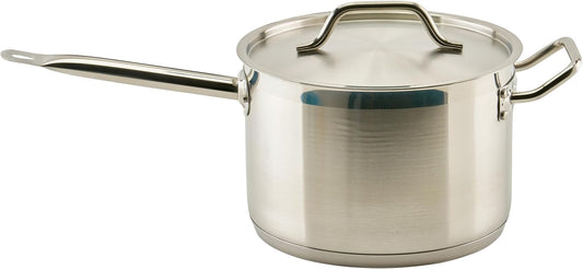 Winco Heavy-Duty Stainless Steel Sauce Pan with Cover and Helper Handle, 7.5 Quart