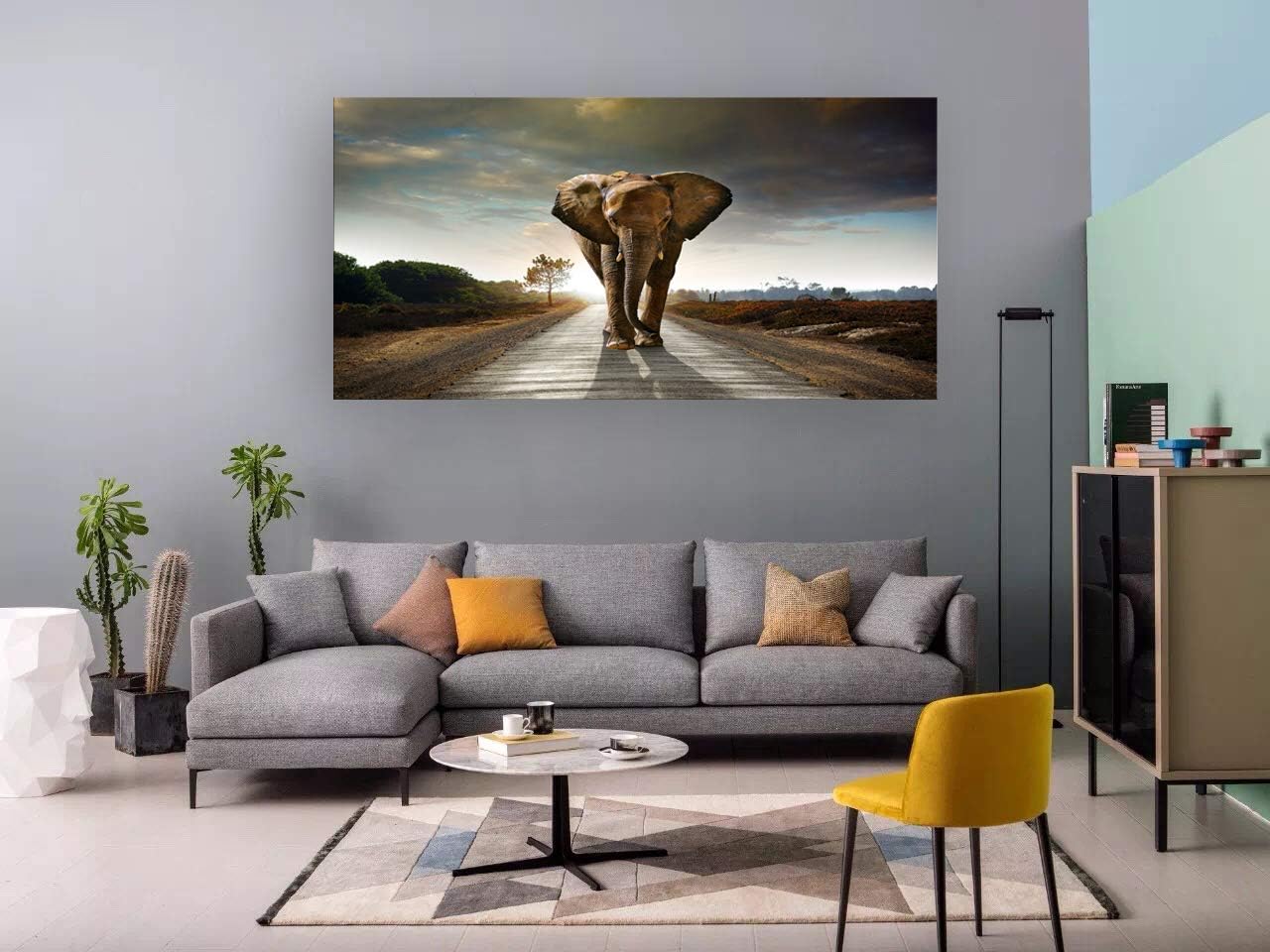 Muolunna D1275 Elephant Canvas Prints Wall Art Animals Photo Pictures Painting on Canvas Decor for Living Room Bedroom Home Office kitchen Wall Decor Stretched and Framed Grey Landscape Artwork