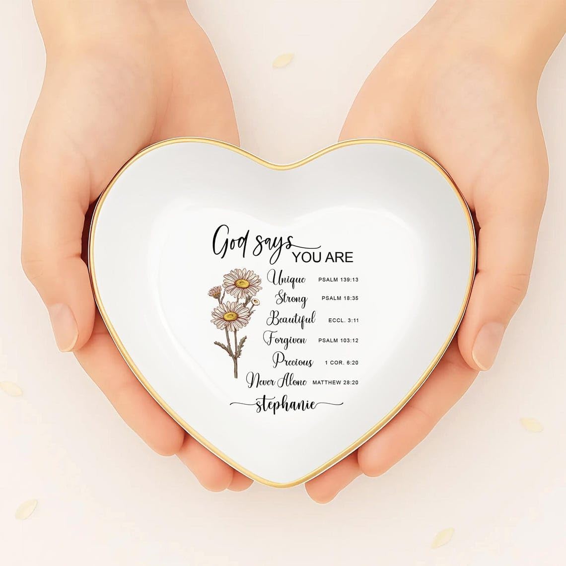 V-DECORPARKS Personalized God Says You Are Jewelry Storage with Birth Flower – Custom Christian Ring Holder for Women, Faith Bible Verse Gift, Ceramic Trinket Storage for Mom, Grandma, Daughter