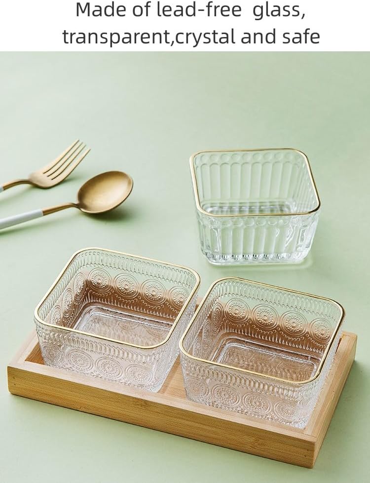 9 OZ Small Clear Candy Dish Vintage Candy Bowl Cute Square Sunflower Glass Bowl for Dessert,Snack,Fruit,Icecream,Yogurt,Dipping,Mini Serving Bowl,set of 2