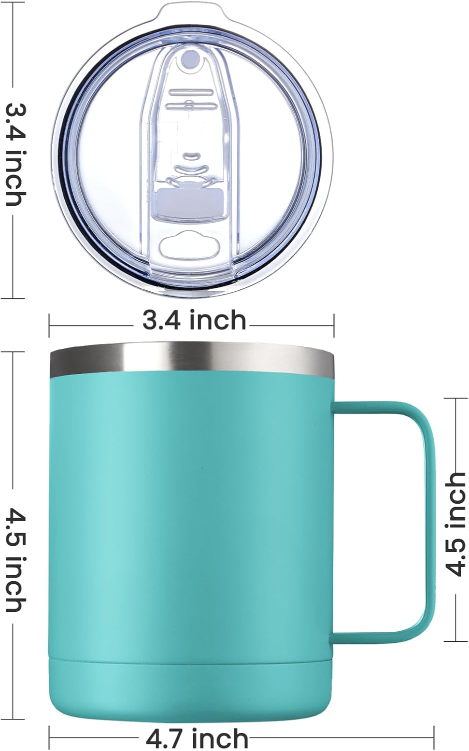 MEWAY 12oz Coffee Mug With Handle and Sliding Lid,Stainless Steel Travel Tumbler Cup with Handle,Double Wall Vacuum Insulated Camping Cup for Hot & Cold Drinks Tea (Light Green,Set of 1