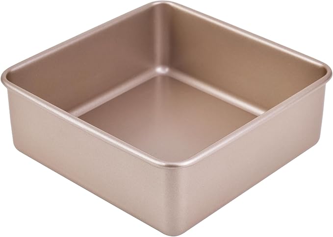8-Inch Nonstick Deep Square Cake Pan with Removable Bottom, Baking Sheet and Brownie Pan 8.7" x 8.7" X 3.2" (Champagne Gold)
