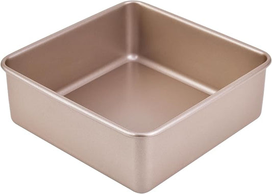 8-Inch Nonstick Deep Square Cake Pan with Removable Bottom, Baking Sheet and Brownie Pan 8.7" x 8.7" X 3.2" (Champagne Gold)