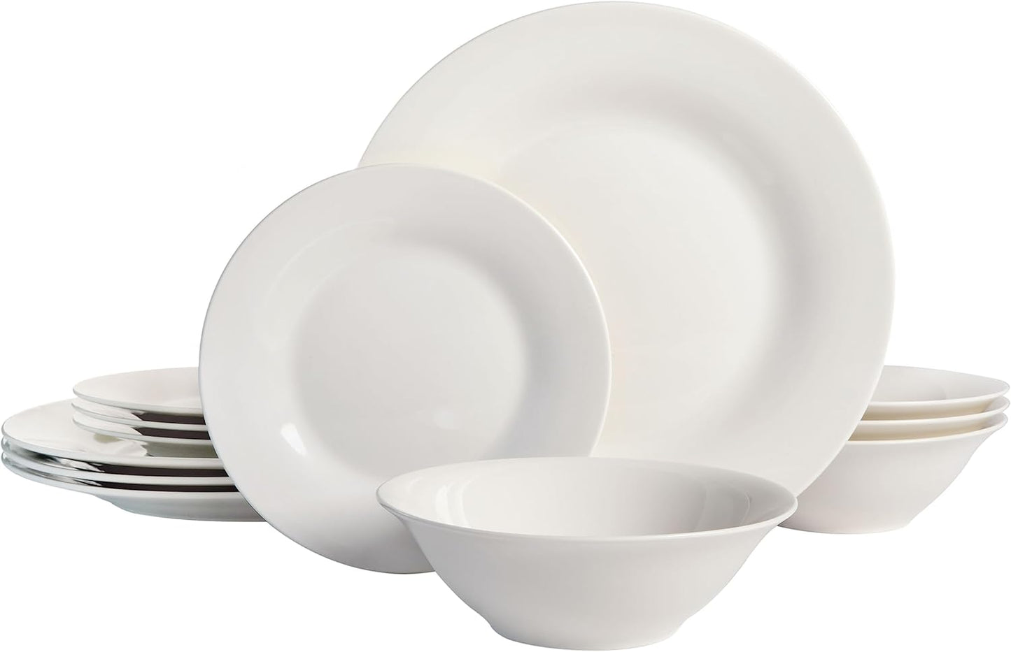Gibson Home Zen Buffet Round 12 Piece Porcelain Chip and Scratch Resistant Dinnerware Plates and Bowls Set, Scratch & Chip Resistant