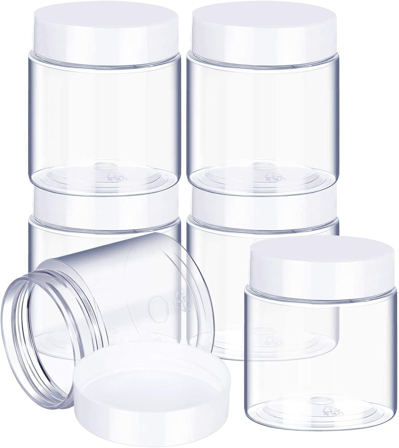 6 Pack 8 oz Plastic Pot Jars Round Clear Leak Proof Plastic Cosmetic Container Jars with White Lids for Travel Storage Make Up, Eye Shadow, Nails, Powder, Paint, Jewelry(8 oz)