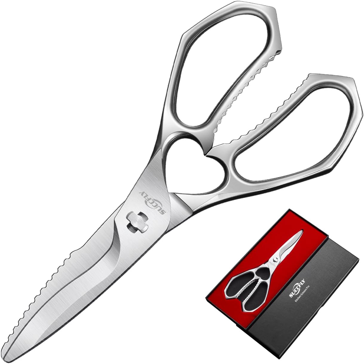 Premium Kitchen Shears Heavy Duty, Kitchen Scissors for Food, 8.8 Inch Ultra Sharp Meat Scissors Detachable Blade, Silver Titanium Plated Poultry Shears, Anti-Slip Cooking Scissor All Purpose