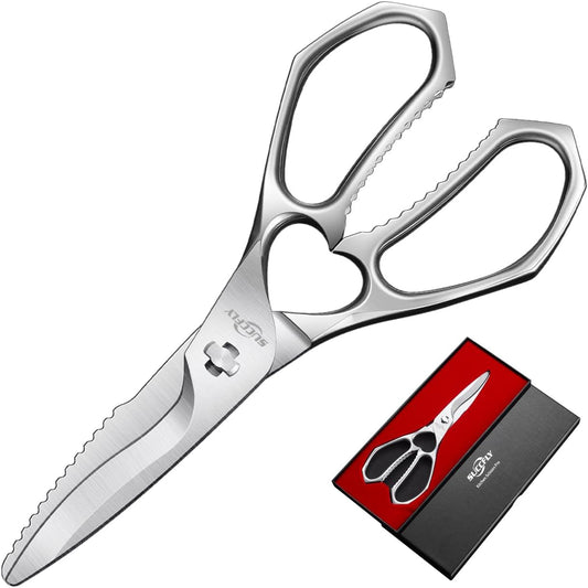 Premium Kitchen Shears Heavy Duty, Kitchen Scissors for Food, 8.8 Inch Ultra Sharp Meat Scissors Detachable Blade, Silver Titanium Plated Poultry Shears, Anti-Slip Cooking Scissor All Purpose