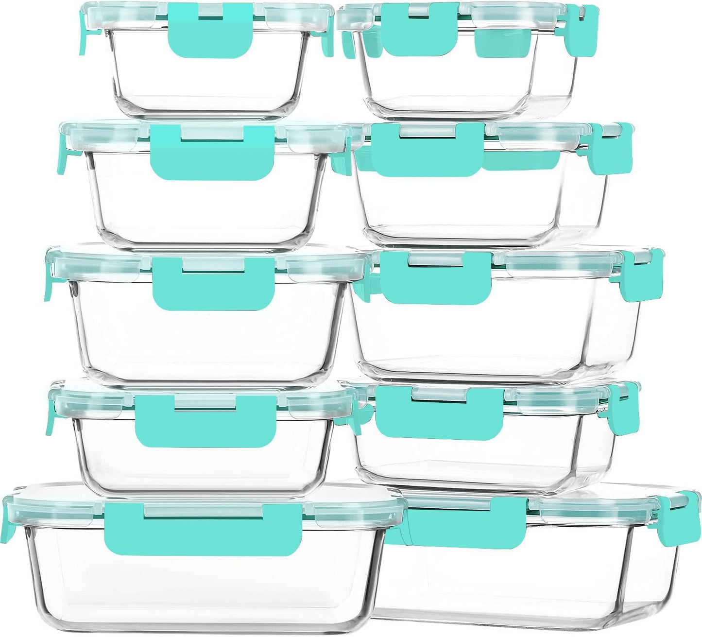 M MCIRCO 10-Pack Glass Food Storage Container with Lids, Airtight Lunch Bento Boxes, Glass Meal Prep Container,Microwave, Oven, Freezer and Dishwasher Friendly, Green