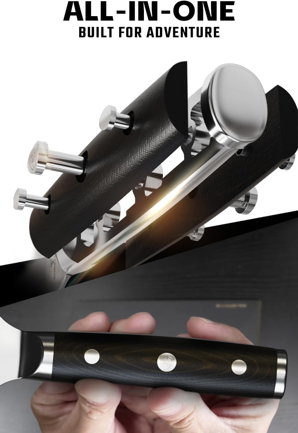 Dalstrong Dual Chef Knife - 8 inch - Gladiator Series Elite - Straight+Serrated Edge - Forged High Carbon Steel Sharp Kitchen Knife - Full Tang Knife Gift- Black G10 Handle - Sheath - NSF Certified