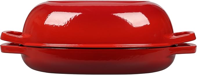 Enameled Cast Iron Oval Dutch Oven Pot with Lid, Dutch Oven for Sourdough Bread Baking, Oval Bread Pan, 5qt, Red