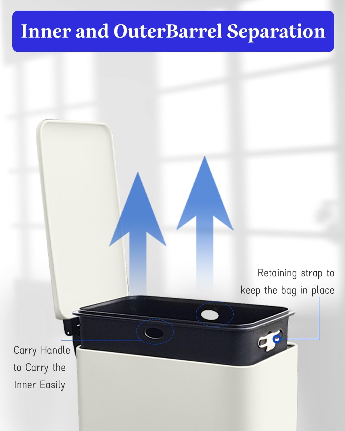 Trash Can with Lid, 10L Bathroom Waste Bin, Small Pedal Bin, Stainless Steel Garbage Can for Bathroom, Bedroom and Office, White