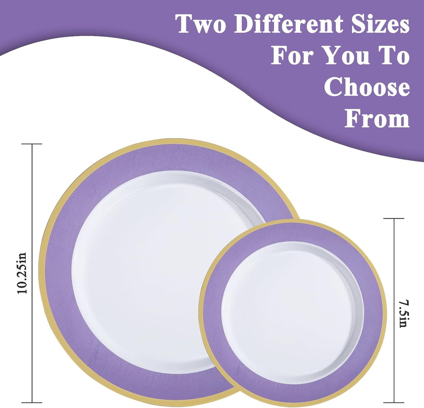 100PCS Purple Disposable Plastic Plates Include 50PCS 10.25inch Dinner Plate and 50PCS 7.5inch Dessert Plate Heavy Duty Plastic Dinnerware for Party Wedding Anniversary New Year