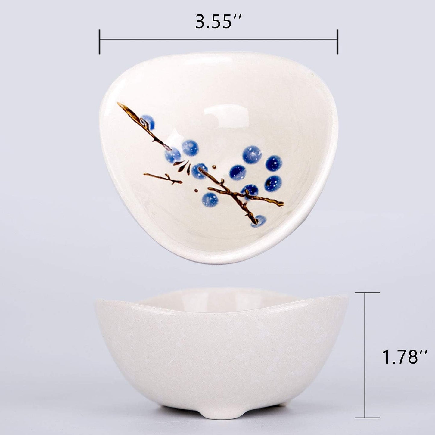 VanEnjoy Ceramic Japanese Dipping Bowl Soy Sauce Seasoning Dishes Soy Dipping Sauce Dishes set of 4, Floral pattern with Flower shape (leaves) (fruit)