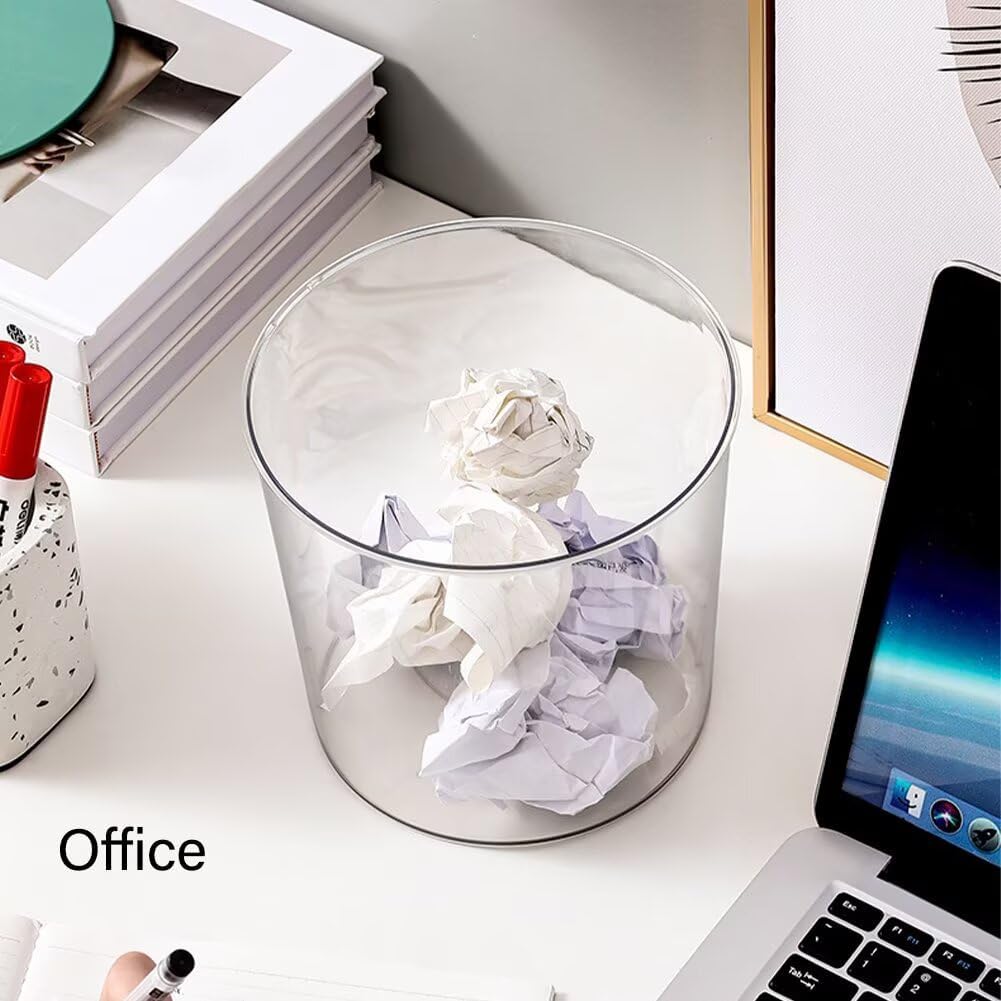 Bathroom Trash Can 6.5 x 5.7 x 6.1 Inch Small Trash Can Plastic Wastebasket Large Capacity Clear Round Garbage Can for Bathroom Bedroom Office Kitchen Dorm Room (S)